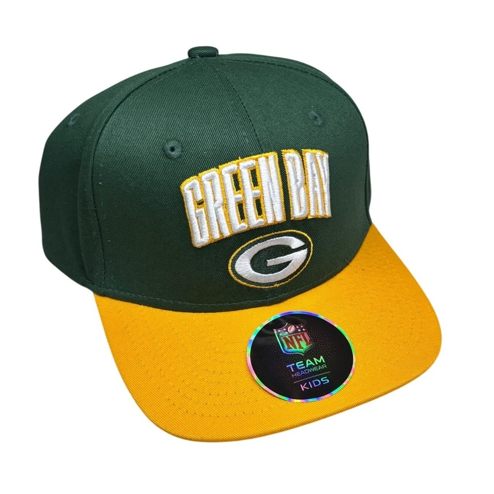 NFL Green Bay Packers Snapback Hat Youth One Size Green Gold Flat Brim NWT